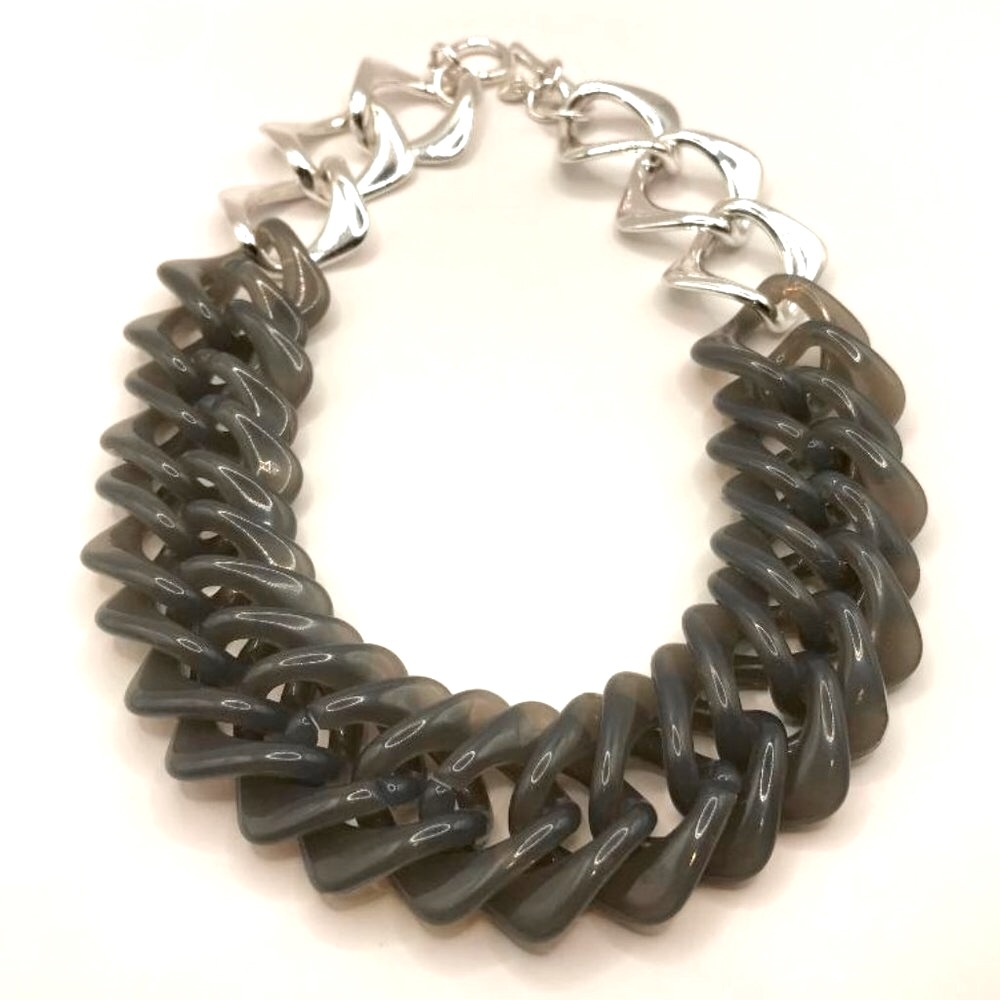 Talbots Silver-Tone & Grey Large Acrylic Chain Link Necklace